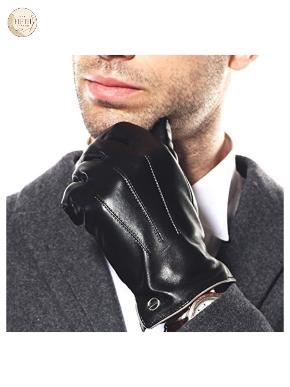 Winter Leather Gloves for Men Touchscreen Cashmere Fleece Lined